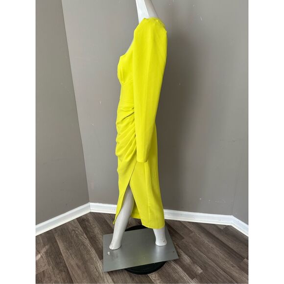 SELF PORTRAIT GREEN CREPE RUCHED MIDI DRESS - Picture 8 of 13